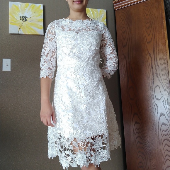 NWOT Metisu White Cut Out Lace Midi Flare Dress - Picture 4 of 8